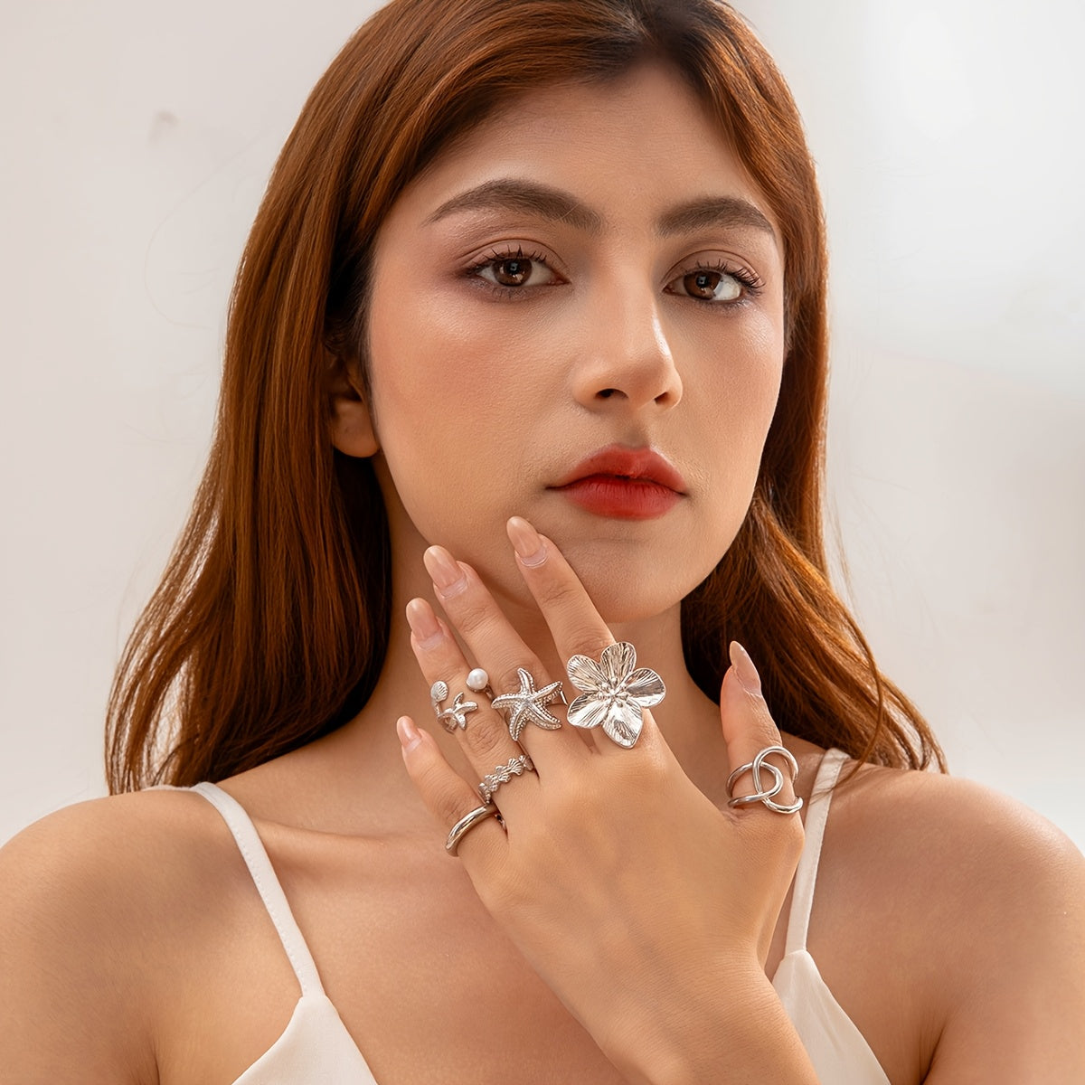 6pcs Fashion Bohemian Starfish Scallop Imitation Pearl Flower Irregular