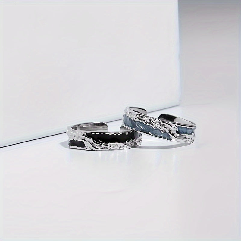 Adjustable Couple's Ring Set - Unique Irregular Texture