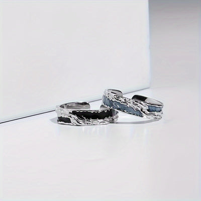 Adjustable Couple's Ring Set - Unique Irregular Texture