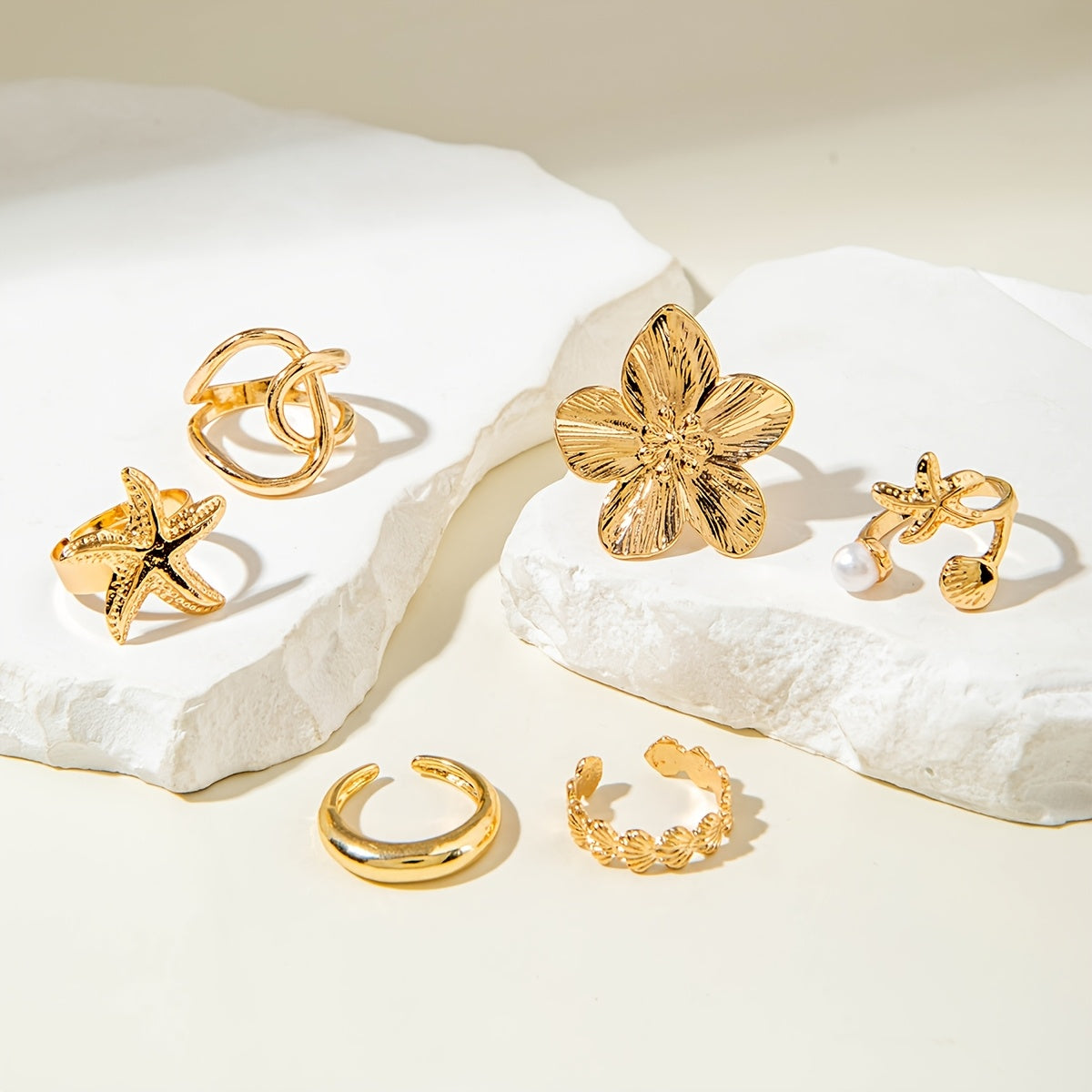 6pcs Fashion Bohemian Starfish Scallop Imitation Pearl Flower Irregular