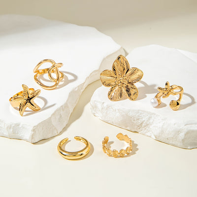 6pcs Fashion Bohemian Starfish Scallop Imitation Pearl Flower Irregular