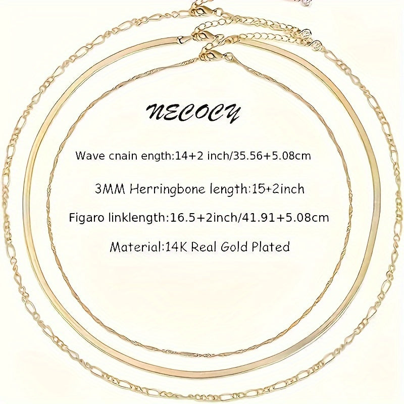 3-layer fashion gold chain necklace copper 14K gold plated jewelry