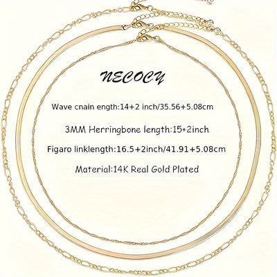 3-layer fashion gold chain necklace copper 14K gold plated jewelry