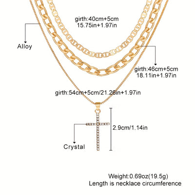 3-Piece Set of Women's Retro Luxury Artificial Crystal Cross Necklaces