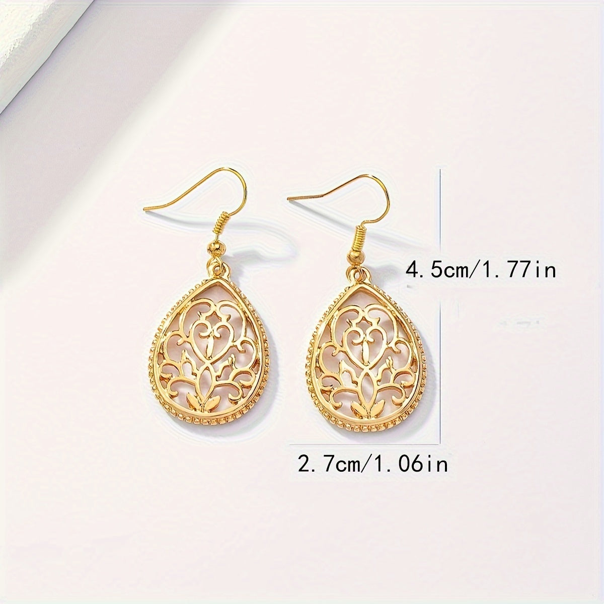 Hollow Golden Flower Pattern Teardrop Dangle Earrings Elegant Style