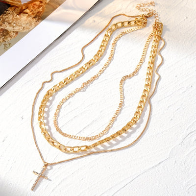 3-Piece Set of Women's Retro Luxury Artificial Crystal Cross Necklaces