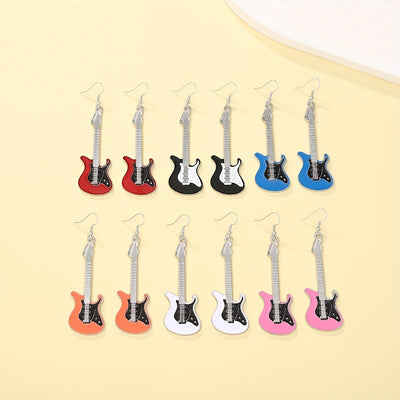 Funny Retro Punk Electric Guitar Drop Earrings Hip Hop Style
