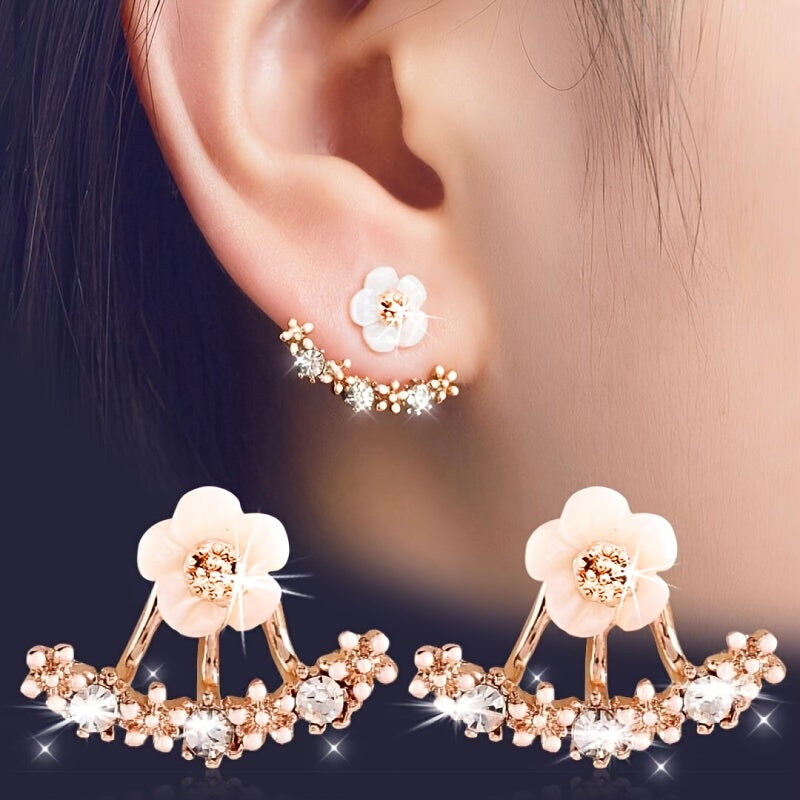 Delicate Flower Shaped Crystal Dangle Earrings