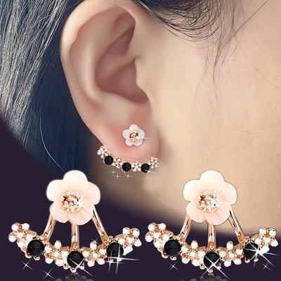 Delicate Flower Shaped Crystal Dangle Earrings