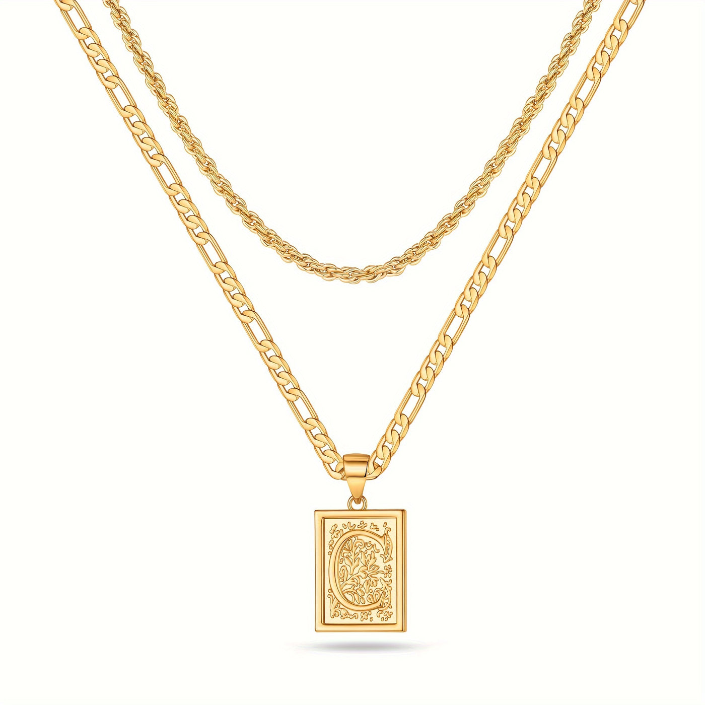 2pcs Initial Letter Necklaces & Chain Necklace, Jewelry Gifts For Men Women