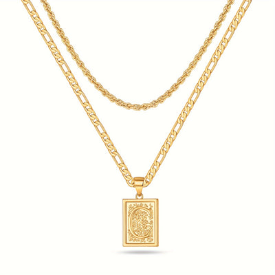 2pcs Initial Letter Necklaces & Chain Necklace, Jewelry Gifts For Men Women