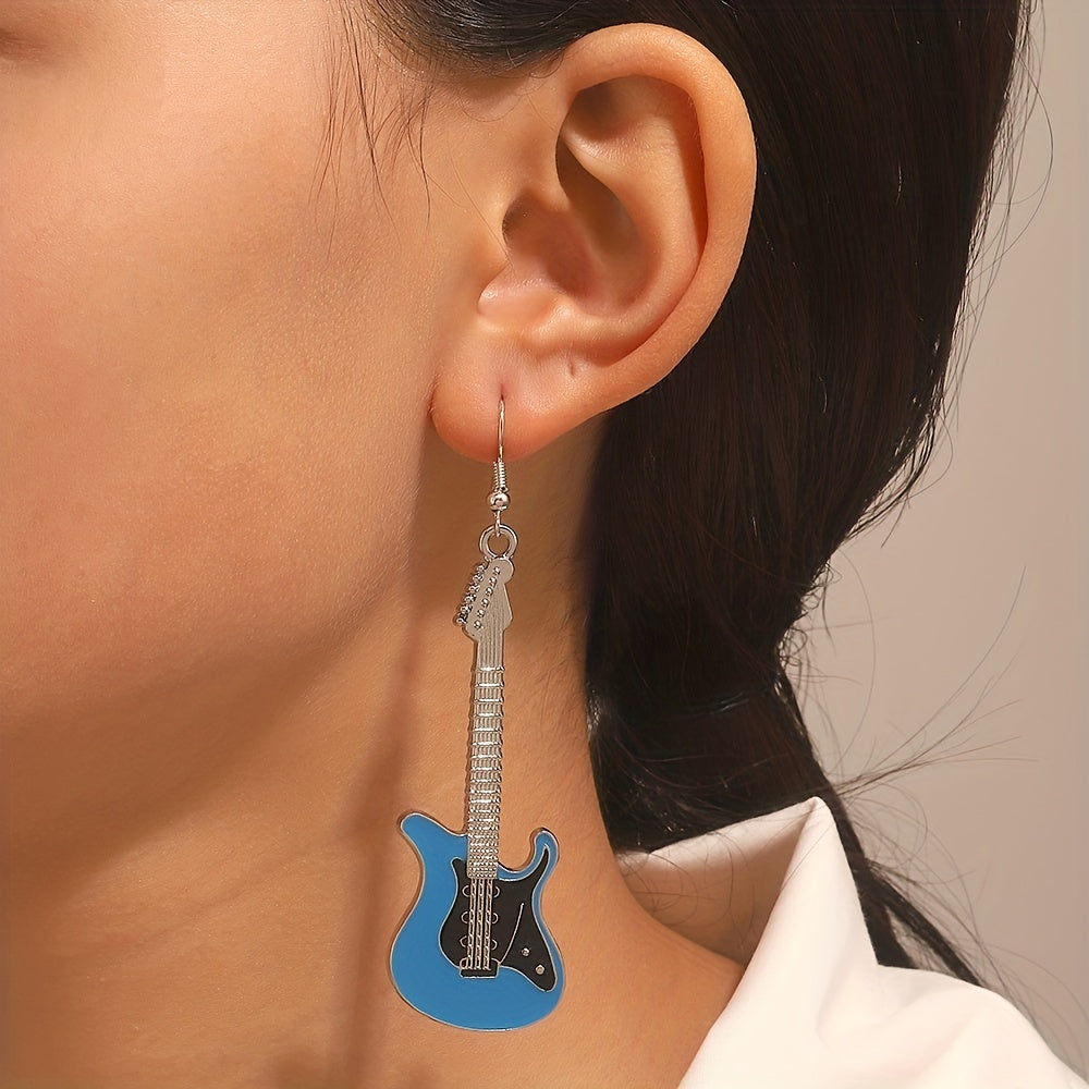 Funny Retro Punk Electric Guitar Drop Earrings Hip Hop Style