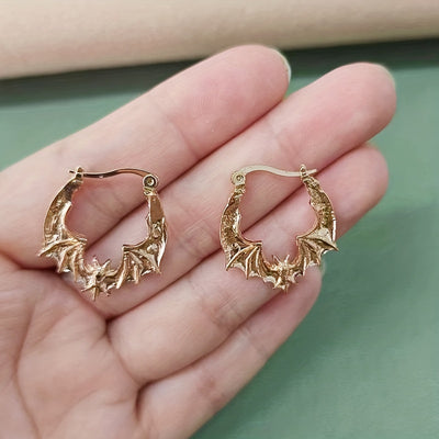 Cute Creative Bat Design Golden/ Silvery/ Black Hoop Earrings