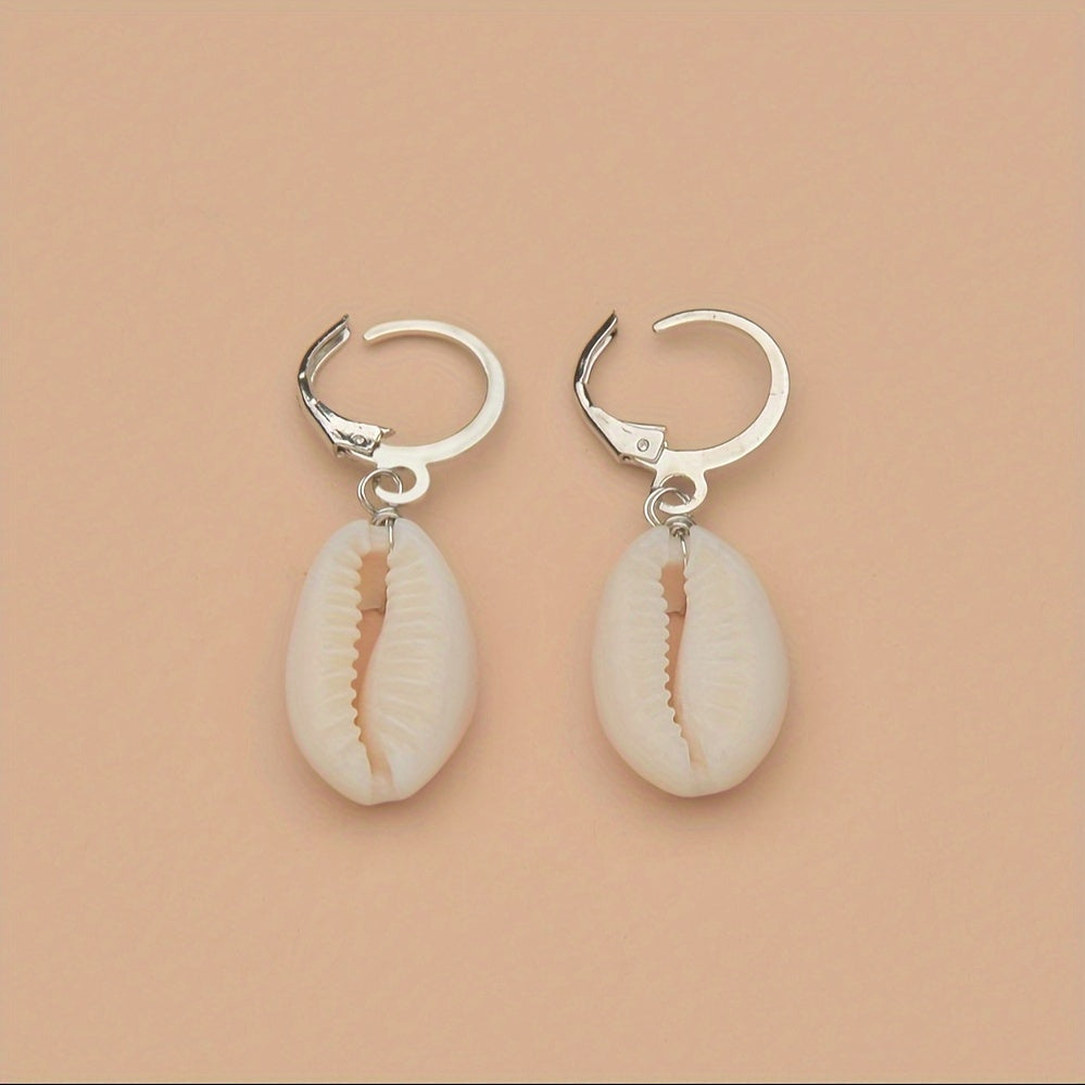 Vintage Seashell Dangle Wooden Bead Earrings For Women