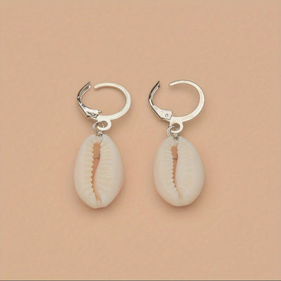 Vintage Seashell Dangle Wooden Bead Earrings For Women