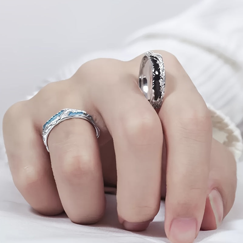 Adjustable Couple's Ring Set - Unique Irregular Texture