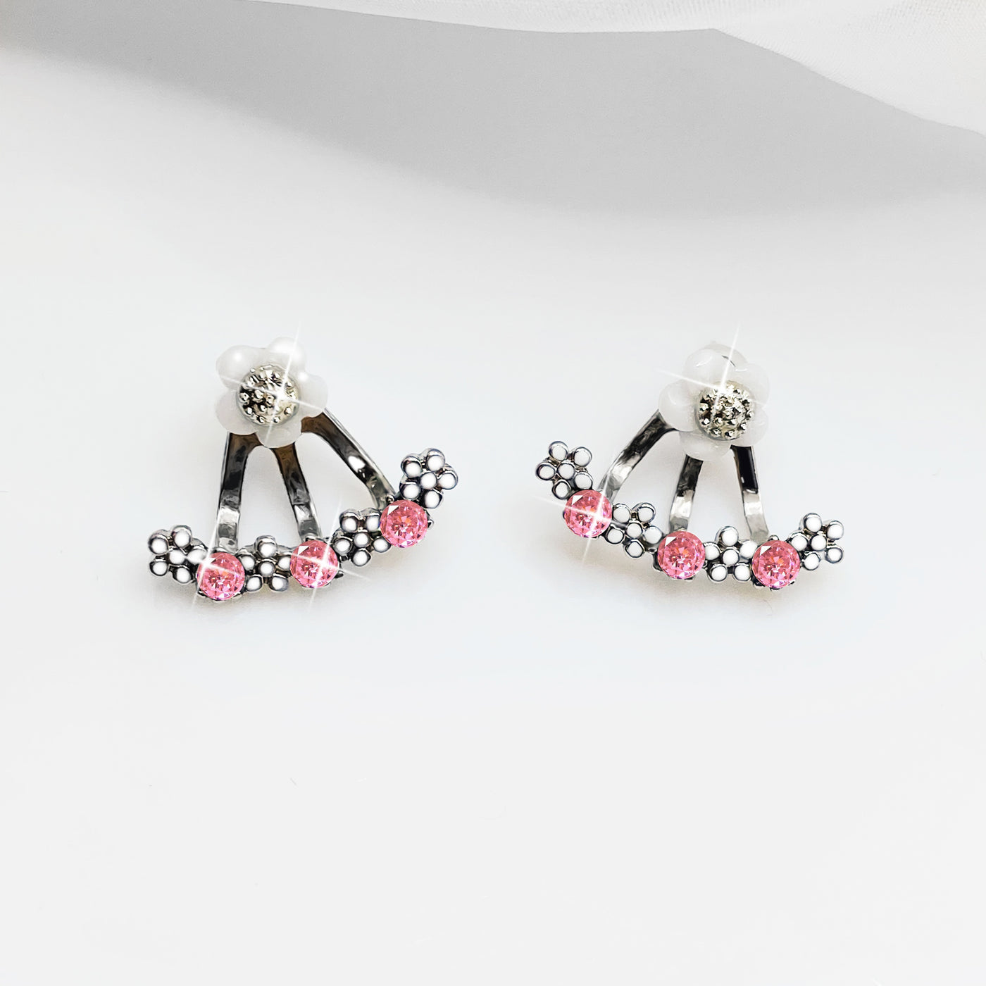 Delicate Flower Shaped Crystal Dangle Earrings