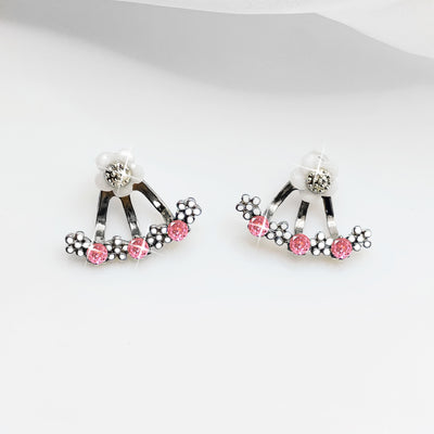 Delicate Flower Shaped Crystal Dangle Earrings