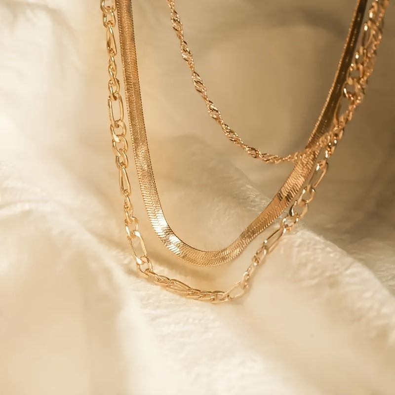 3-layer fashion gold chain necklace copper 14K gold plated jewelry