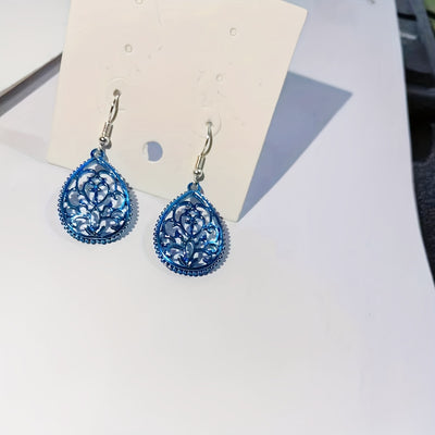 Hollow Golden Flower Pattern Teardrop Dangle Earrings Elegant Style