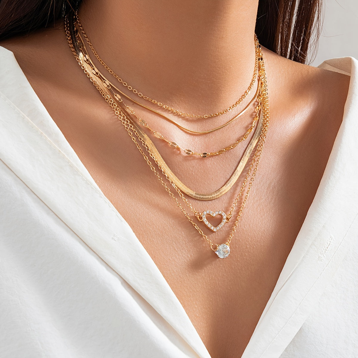 6pcs Golden Chokers Necklace Set For Women Girls