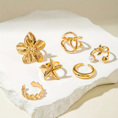 6pcs Fashion Bohemian Starfish Scallop Imitation Pearl Flower Irregular