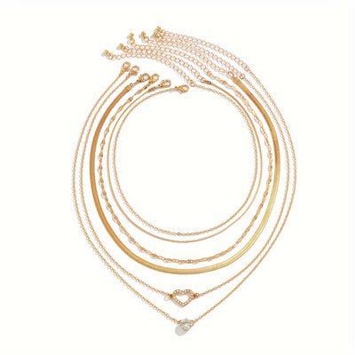 6pcs Golden Chokers Necklace Set For Women Girls