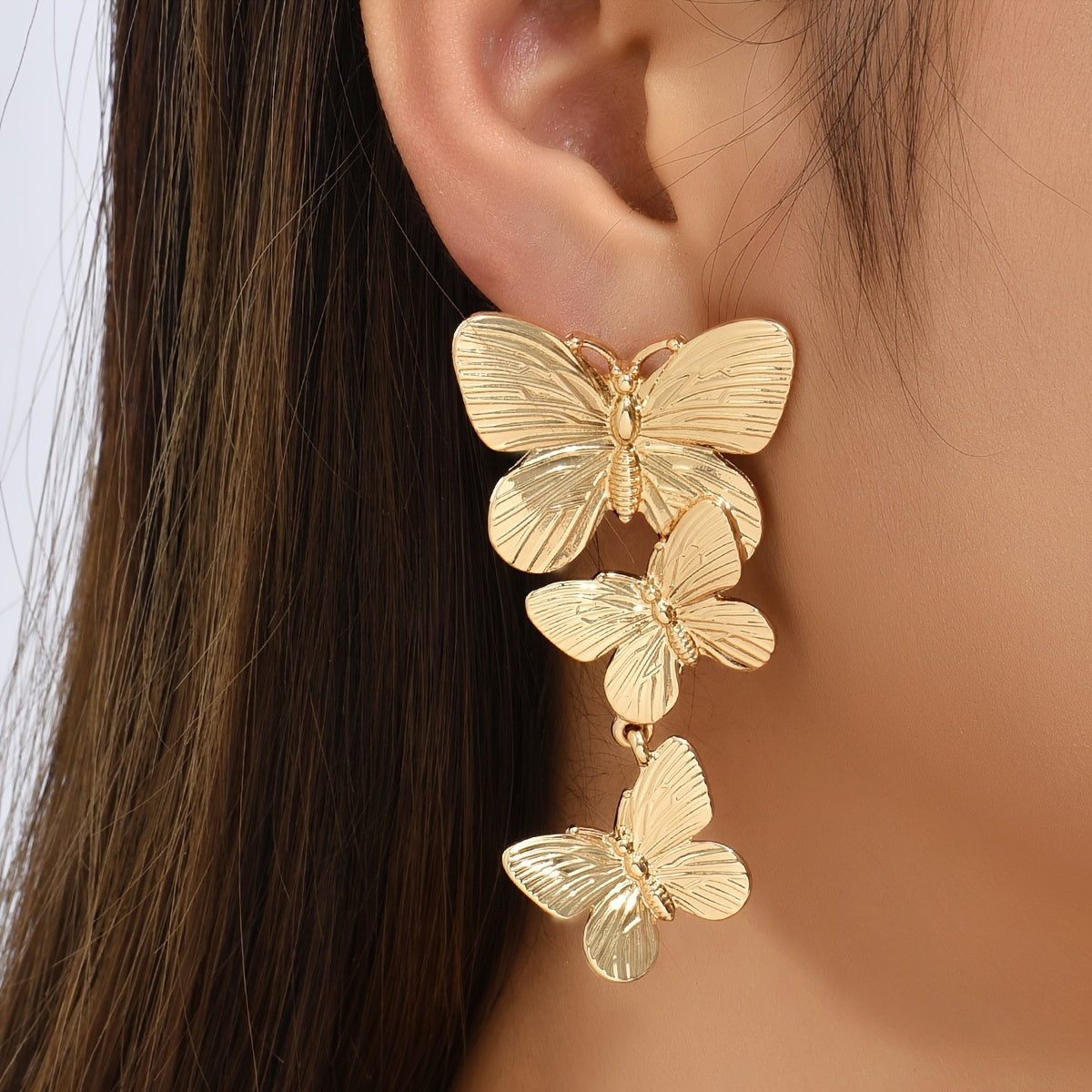 Golden Large Butterfly Long Earrings Animal Personality