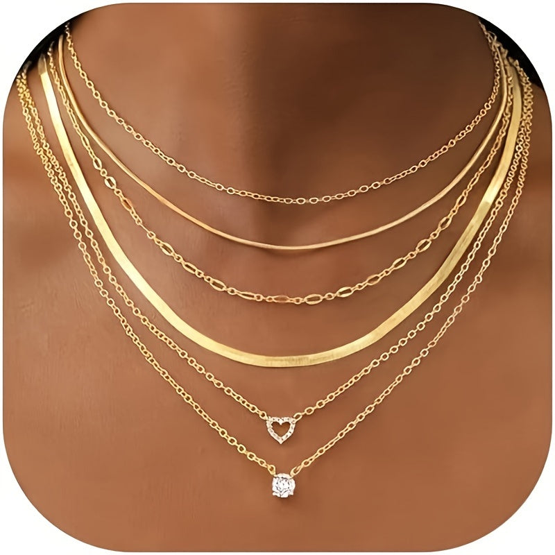 6pcs Golden Chokers Necklace Set For Women Girls
