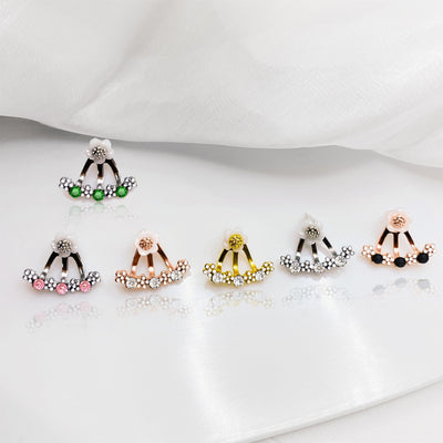 Delicate Flower Shaped Crystal Dangle Earrings