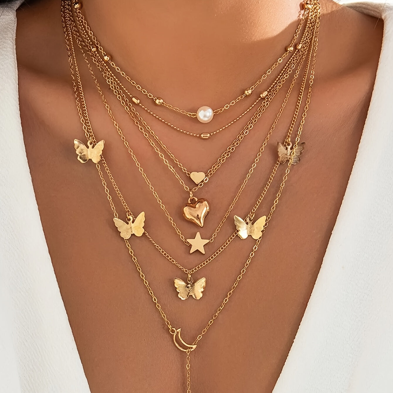 57 Pieces/ Set Golden Necklaces & Rings & Earrings & Bracelets Jewelry Set