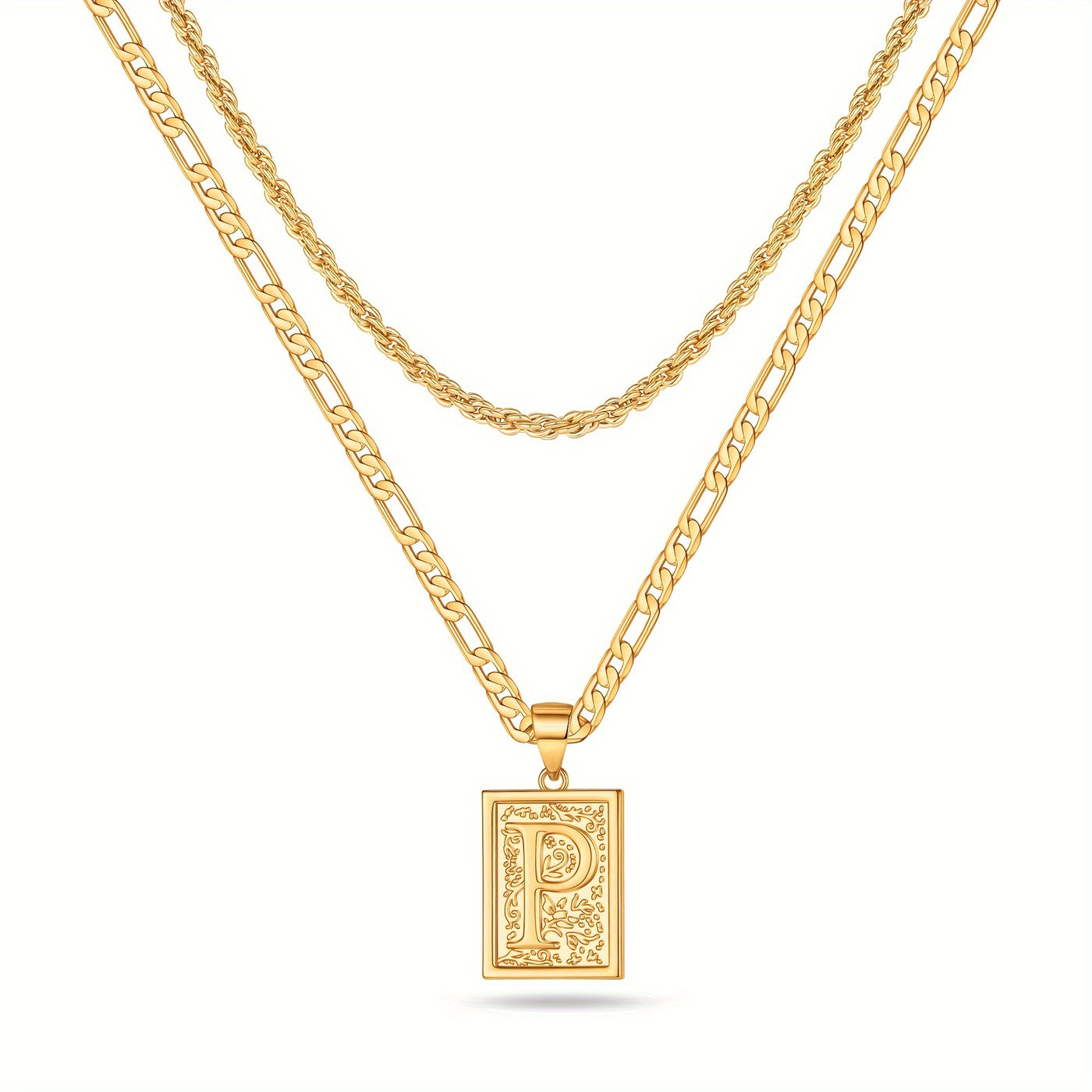 2pcs Initial Letter Necklaces & Chain Necklace, Jewelry Gifts For Men Women