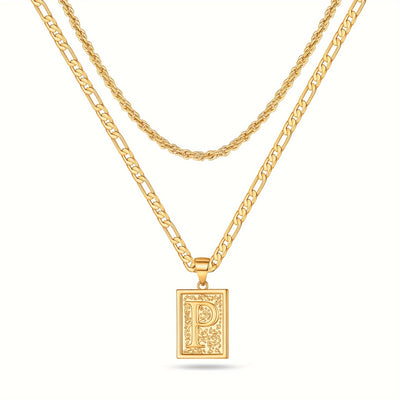 2pcs Initial Letter Necklaces & Chain Necklace, Jewelry Gifts For Men Women