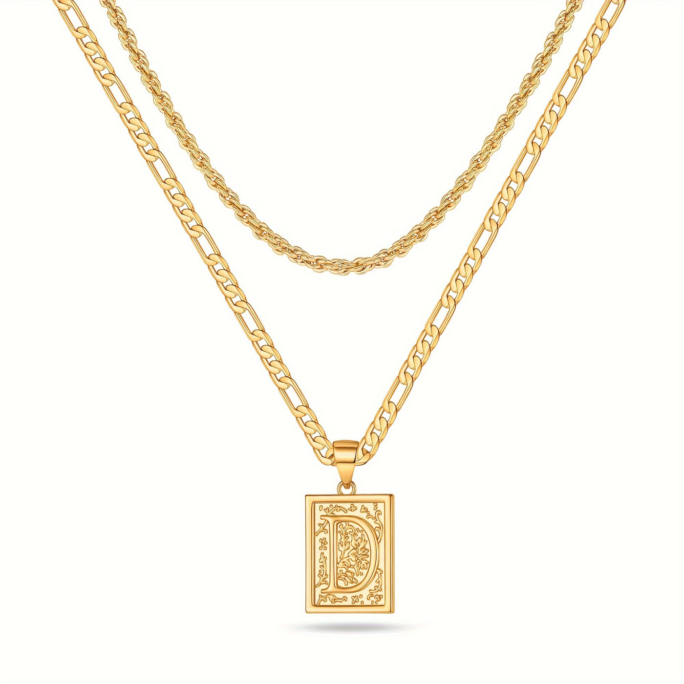 2pcs Initial Letter Necklaces & Chain Necklace, Jewelry Gifts For Men Women