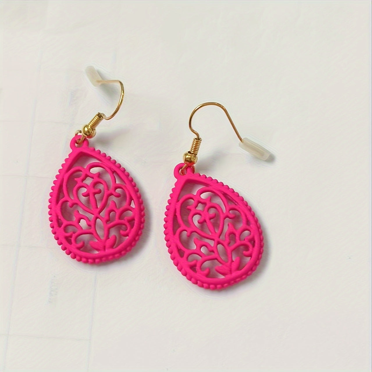 Hollow Golden Flower Pattern Teardrop Dangle Earrings Elegant Style