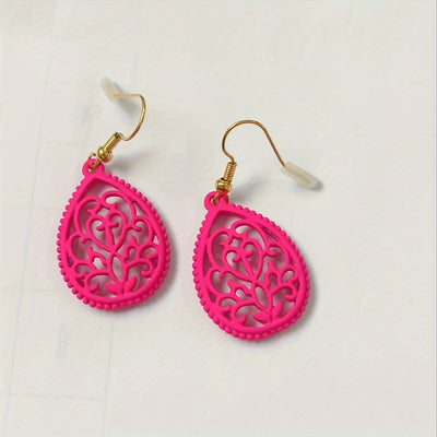 Hollow Golden Flower Pattern Teardrop Dangle Earrings Elegant Style