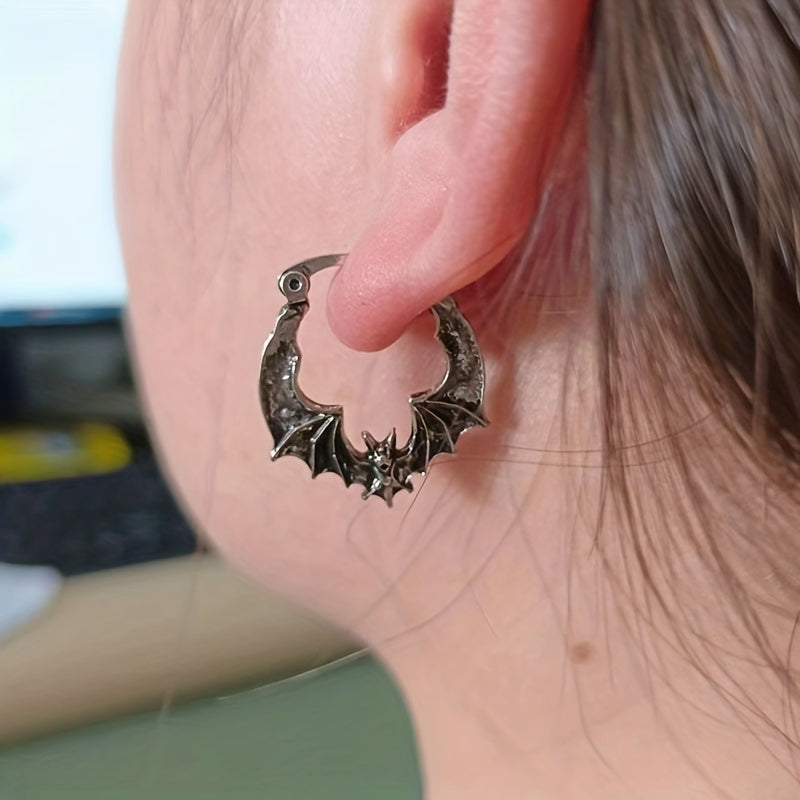 Cute Creative Bat Design Golden/ Silvery/ Black Hoop Earrings
