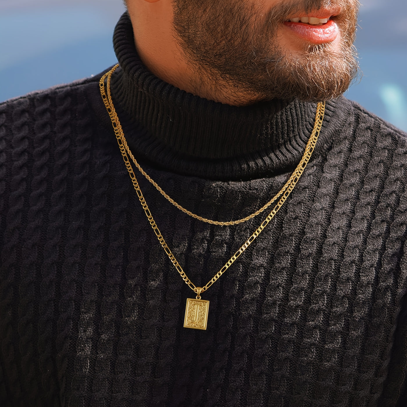 2pcs Initial Letter Necklaces & Chain Necklace, Jewelry Gifts For Men Women