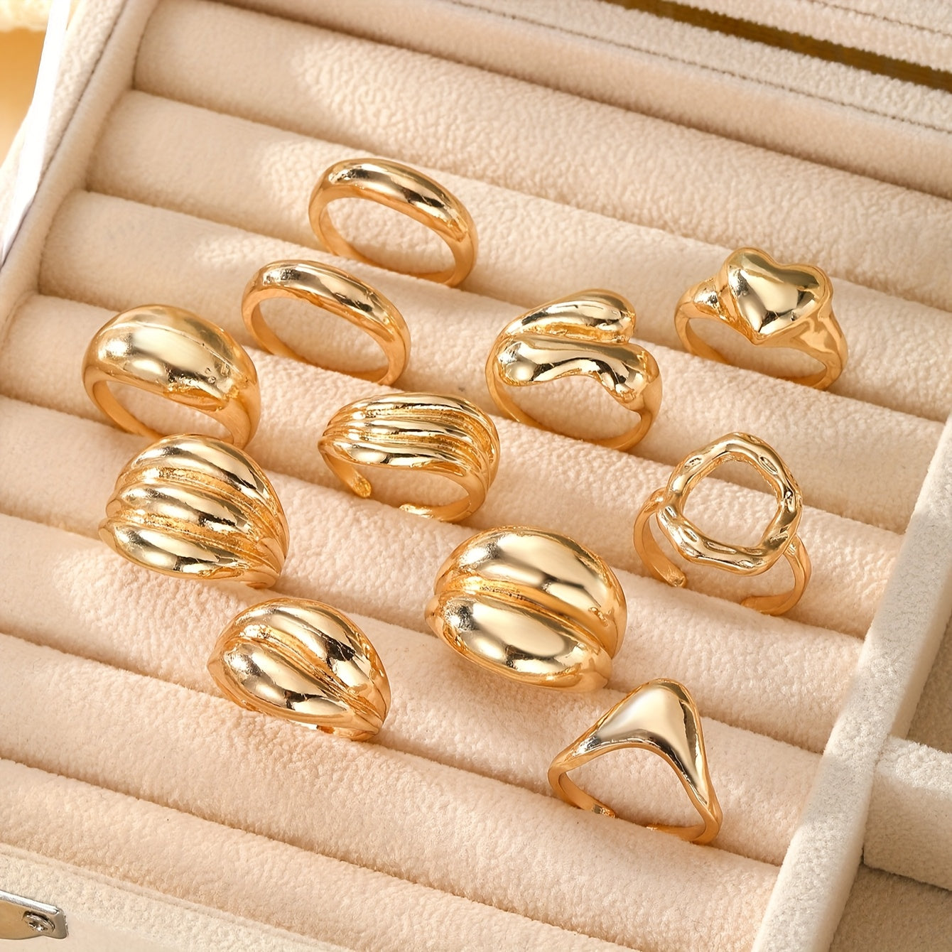 [Retro Punk, Heart Ring Set] 17pcs Exaggerated Retro Punk Style