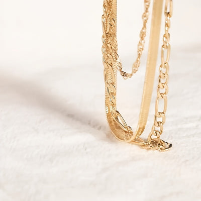 3-layer fashion gold chain necklace copper 14K gold plated jewelry