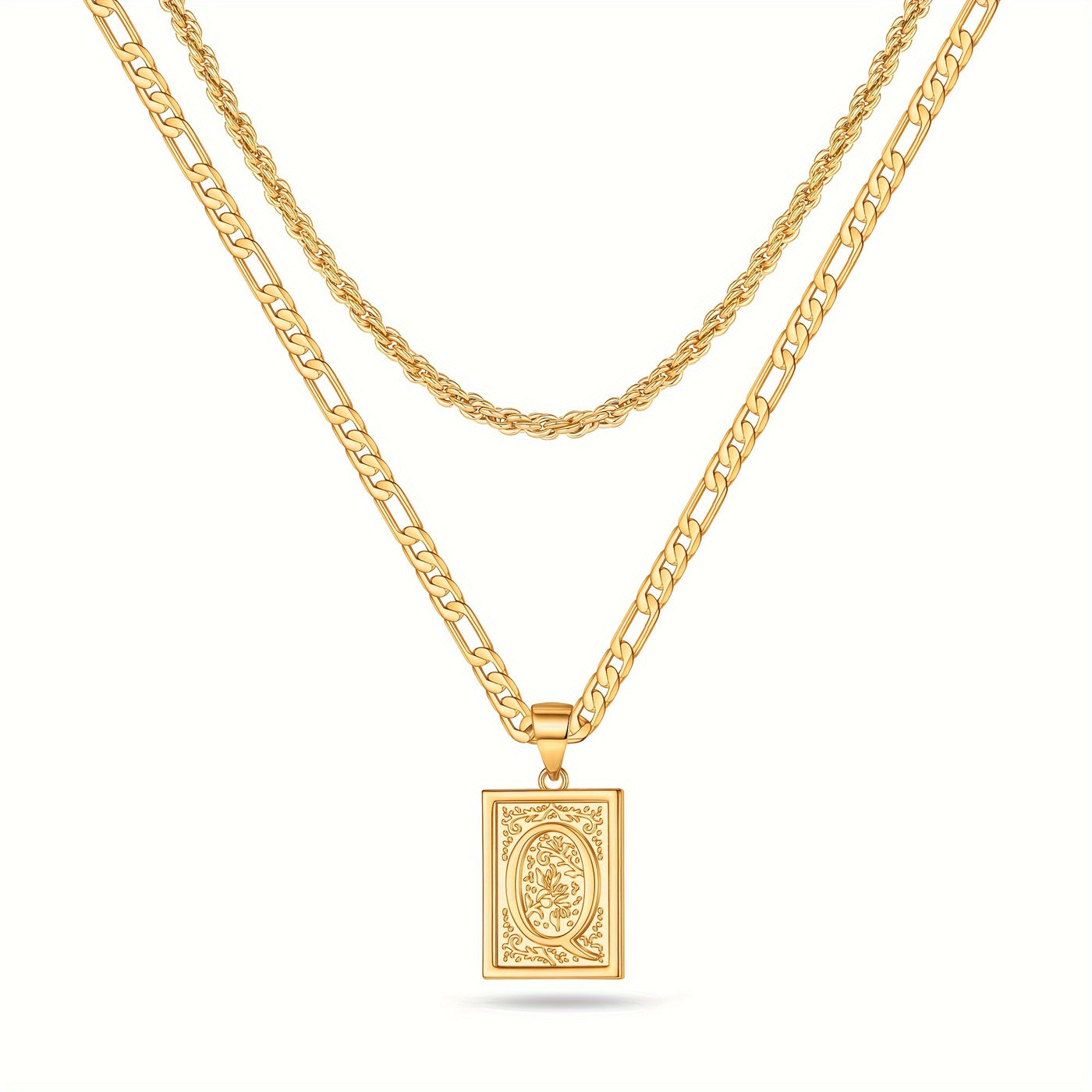 2pcs Initial Letter Necklaces & Chain Necklace, Jewelry Gifts For Men Women