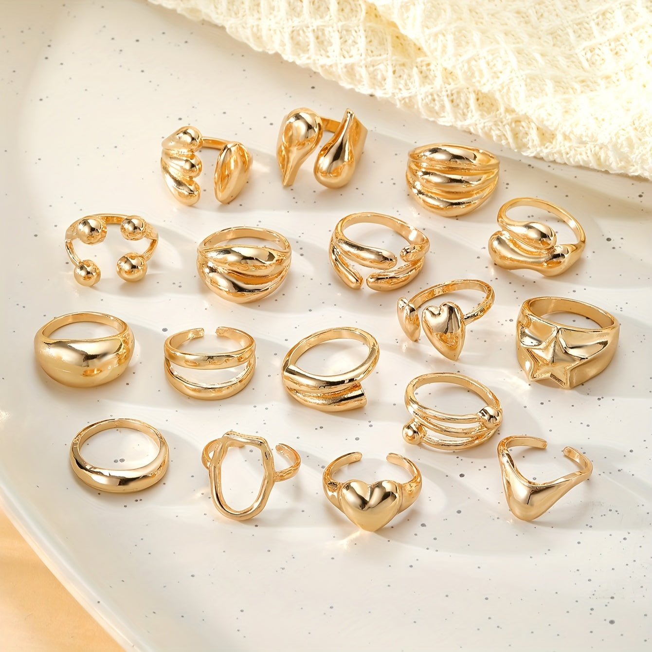 [Retro Punk, Heart Ring Set] 17pcs Exaggerated Retro Punk Style