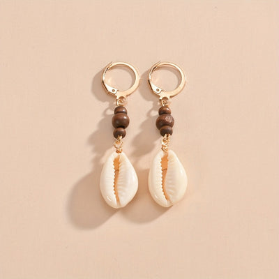 Vintage Seashell Dangle Wooden Bead Earrings For Women