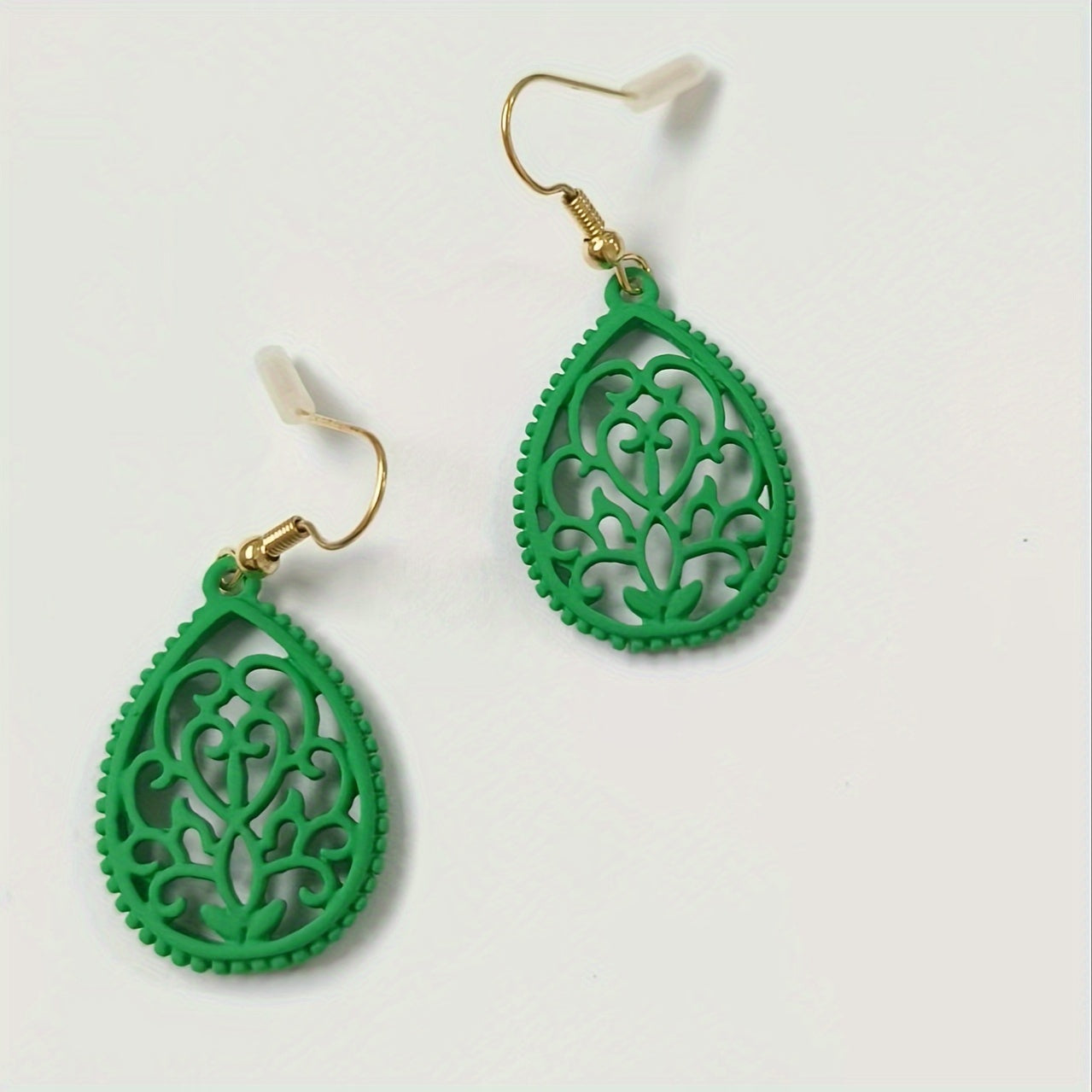 Hollow Golden Flower Pattern Teardrop Dangle Earrings Elegant Style