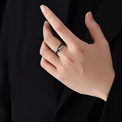 Adjustable Couple's Ring Set - Unique Irregular Texture