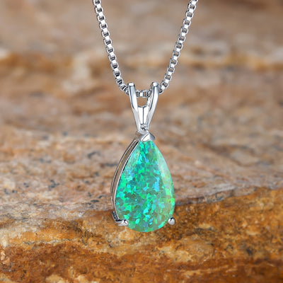Mystic Blue Green Purple Fire Opal Necklace Water Drop Stone Pendant
