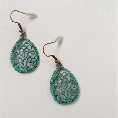 Hollow Golden Flower Pattern Teardrop Dangle Earrings Elegant Style