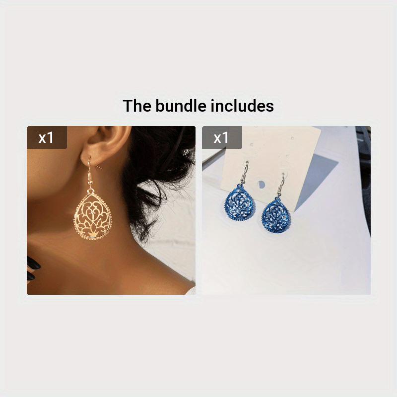 Hollow Golden Flower Pattern Teardrop Dangle Earrings Elegant Style