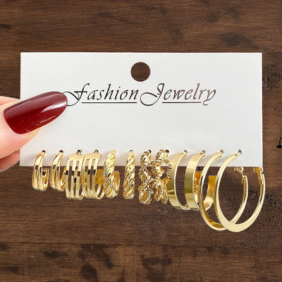 Fashion Gold Pearl Geometric Design Hoop Earrings Set for Women Jewelry