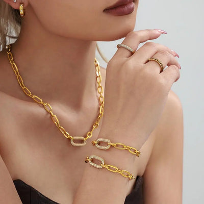 Factory Cuban Chain Couple Necklace Bracelet Jewelry Sets